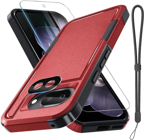 Miniatura 44 de Funda para Google Pixel 10 Pro XL con correa para la muñeca + protector de pantalla de vidrio templado + cubierta para lente de cámara, cuerpo Verde