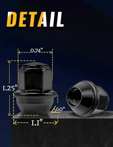 Miniatura 4 de Juego de 20 tuercas de rueda de fábrica OEM de 0.472 in x 1.5 para Focus Fusion Escape Ranger MKC MKZ Fiesta Stock Ruedas grandes de bellota asiento