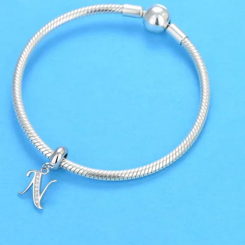 Miniatura 3 de Abalorio de plata de ley 925 con letras de la A a la Z, dije de letras K, dije de aniversario de Navidad para pulsera de abalorios