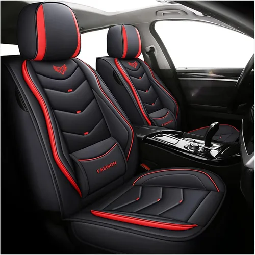 Miniatura 7 de Fundas de asiento de automóvil de cuero, juego completo de fundas de asiento de cobertura completa con soporte lumbar fijo, fundas de asiento