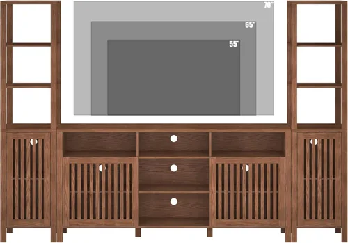 Miniatura 8 de BVIUNTWO Soporte de TV de granja para televisores de 70 pulgadas, centro de entretenimiento con estanterías, consola multimedia de 4 puertas