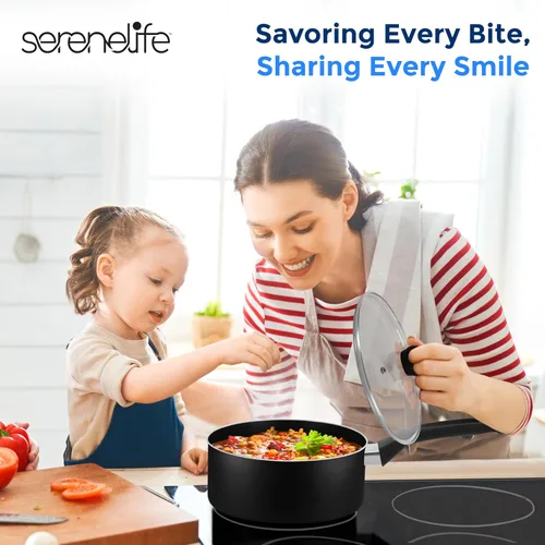 Miniatura 7 de SereneLife Juego de ollas y sartenes de 6 piezas, antiadherentes, revestimiento negro, resistente al calor, apto para lavavajillas, incluye