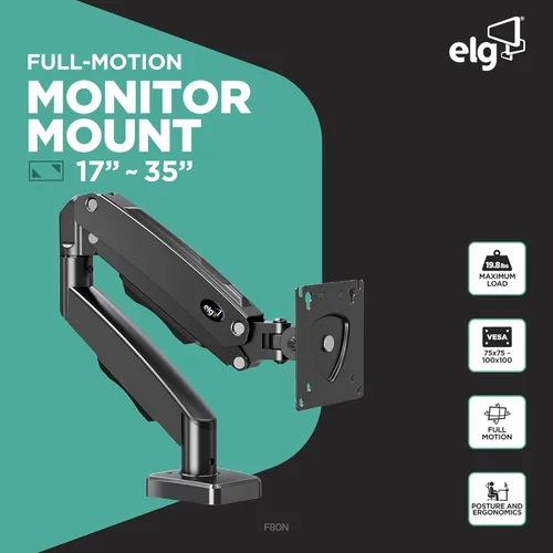 Miniatura 2 de ELG Full Motion - Soporte de escritorio para monitor único con resorte de gas con giro, inclinación y rotación para pantallas de 17-35 pulgadas