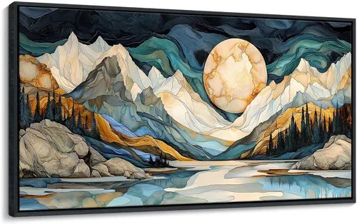Miniatura 9 de JEAWA Arte de Pared en Lienzo Grande - Pintura Abstracta de 24x48 Pulgadas en Tela, Imágenes Texturizadas de Montañas como Regalos para Amigos