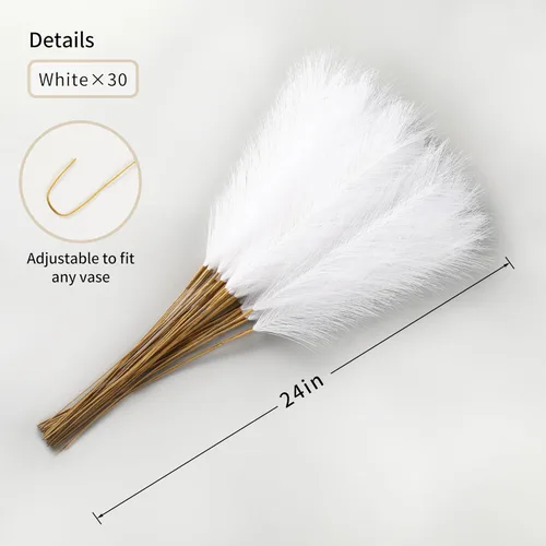 Miniatura 2 de Wertuirk 30 piezas de hierba de pampa blanca - Decoración de hierba de pampa artificial de 24 pulgadas, hierba de pampa artificial alta para Blanco