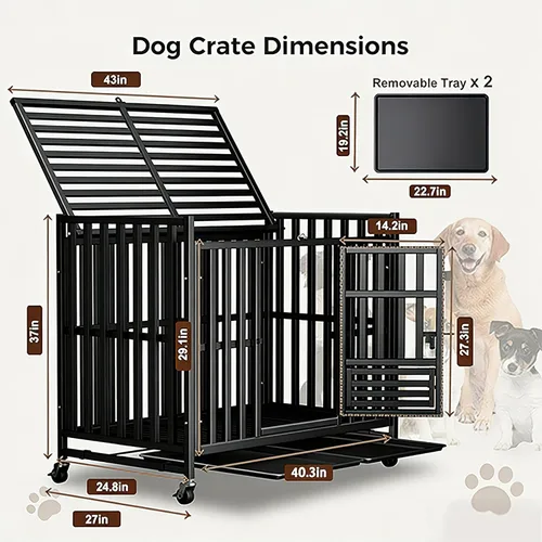 Miniatura 3 de Jaula para Perros de Servicio Pesado, Jaula Indestructible a Prueba de Escape para Perros con Alta Ansiedad, Perrera de 3 Puertas con 4 Ruedas