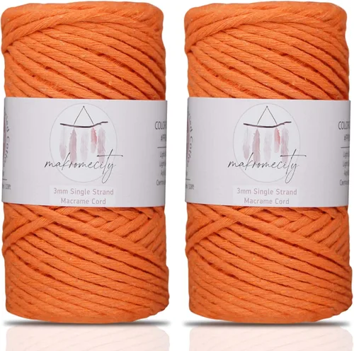 Miniatura 96 de Makromecity, Cordón de macramé de un solo hilo de 3 mm x 100 yardas (300 pies) Hilo de algodón rojo trenzado de 3 mm para arte y manualidades