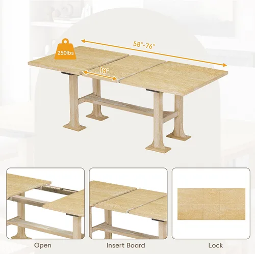 Miniatura 5 de Juego de mesa de comedor extensible de 6 piezas, juego de mesa de comedor para 6 personas con caballete de banco, juego de mesa de cocina con 4