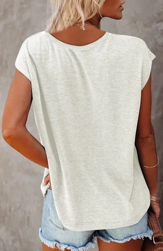 Miniatura 2 de Kaupun Womens V Neck Tank Tops Cap Sleeve Summer Tshirts