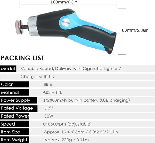Miniatura 3 de Mini máquina pulidora de 60 W con cable de carga USB, 8500 RPM, velocidad variable, pulidora eléctrica, limpieza y encerado, herramienta