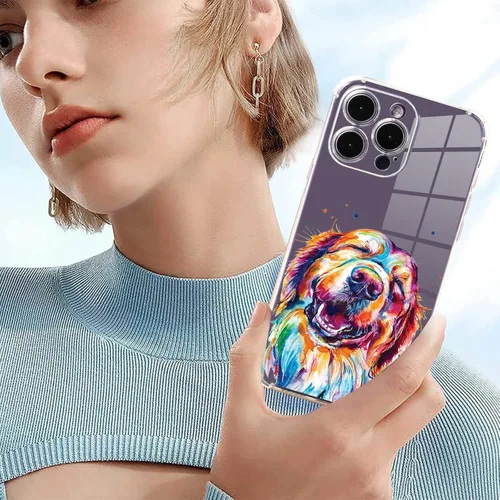 Miniatura 3 de Roemary Buffertech - Funda protectora para iPhone 13 Pro Max con diseño Golden Retriever, diseño de arcoíris con protector de pantalla