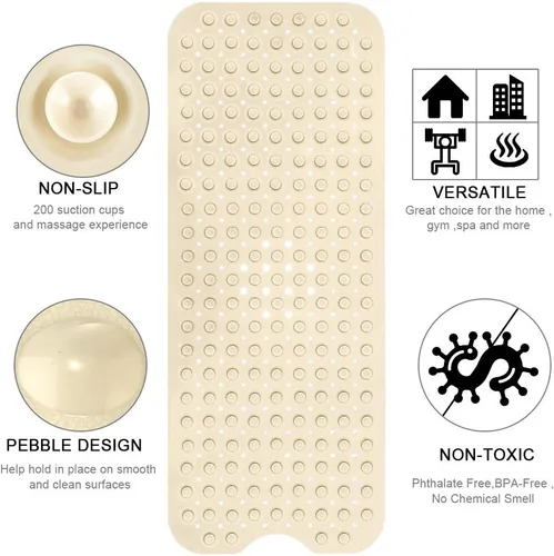 Miniatura 4 de YINENN Tapete de ducha para bañera de 40 x 16 pulgadas, antideslizante y extragrande, tapete para bañera con ventosas, lavable a máquina