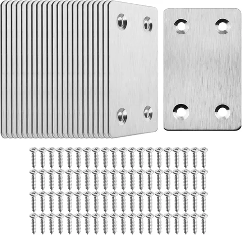Paquete de 20 soportes rectos de metal plano de 0.06 pulgadas de grosor, placas rectas planas de metal de fijación de esquina, 2.4 x 1.5 pulgadas