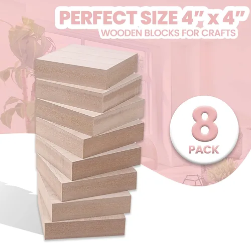 Miniatura 7 de Paquete de 8 bloques de madera de 4 x 4 pulgadas para manualidades, bloques cuadrados de MDF de 1 pulgada de grosor, superficie lisa