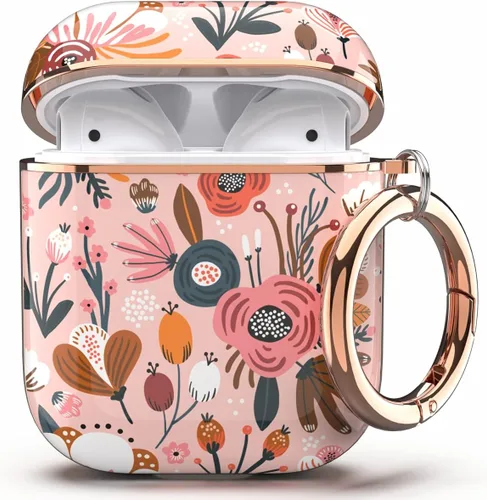 Miniatura 19 de TATOFY Funda protectora para AirPods 1 y 2, elegante funda protectora duradera con patrones de flores bonitas y llavero con clip