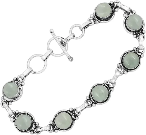 Miniatura 20 de Round Shape Natural & Synthetic Gemstones Silver Plated Bracelets for Women - Vintage Bohemian Style Handmade Birthstone Adjustable Link Bracelet