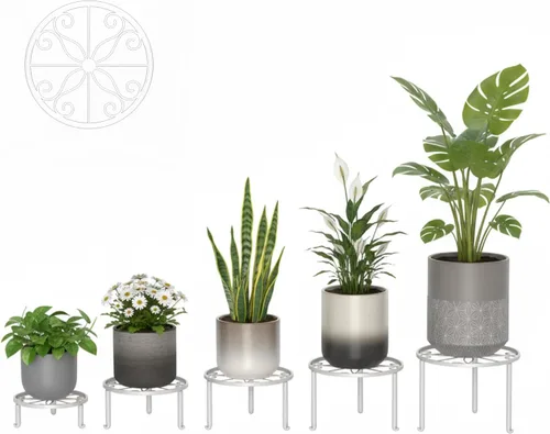 Miniatura 2 de Paquete de 5 soportes para macetas de hierro resistentes a la oxidación para interiores y exteriores, soporte decorativo redondo para flores