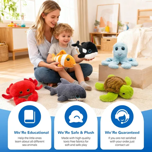 Miniatura 6 de 6 animales de peluche de animales marinos pequeños a granel, animales marinos, peluches suaves de animales marinos, lindos peluches de tortuga