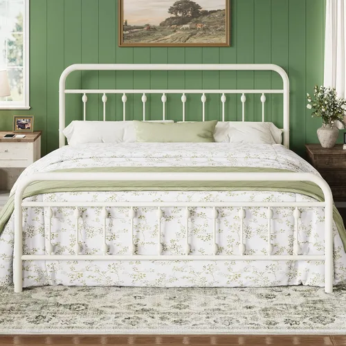 Miniatura 13 de Allewie Marco de Cama de Plataforma Metálica Tamaño Individual de 14 Pulgadas con Cabecero/Pie de Cama de Arte de Hierro Estilo Victoriano, Base