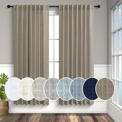 Miniatura 76 de Cortinas de lino azul de 84 pulgadas de largo para sala de estar; juego de 2 paneles con lengüeta trasera; cortinas con dobladillo para barra; Azul