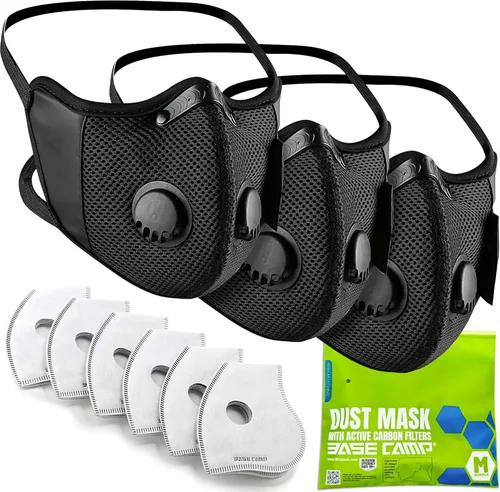 BASE CAMP M Cross - Máscara antipolvo, reutilizable, transpirable, cómoda, máscara facial de seguridad para el trabajo con 6 filtros de carbón