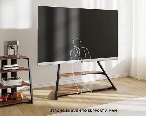 Miniatura 2 de FITUEYES Soporte esquinero de TV de diseño para TV de 75 a 100 pulgadas con gabinete multimedia AV de 4 niveles, soporte de TV de piso con estantes