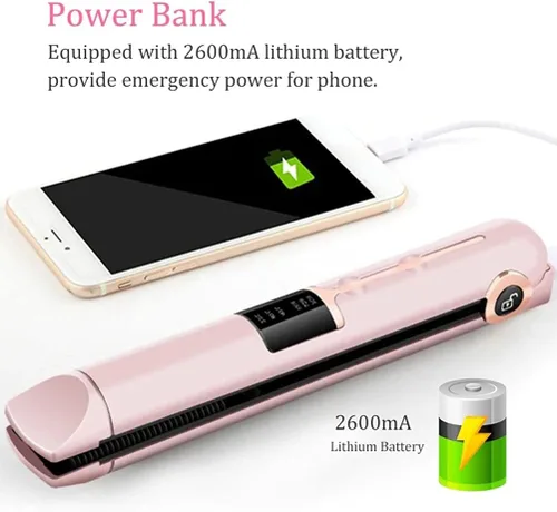 Miniatura 6 de Yinhing Alisador y rizador de pelo 2 en 1, carga USB inalámbrica, 3 temperaturas ajustables 165 185 205 con pantalla LED, para fino, medio corto