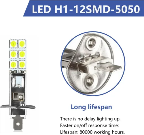 Miniatura 3 de 4 lámparas antiniebla LED H1 para automóvil, 2.4 pulgadas x 0.4 pulgadas, metal súper brillante 12SMD-5050 chip Plug and Play, bombillas LED de haz