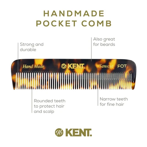 Miniatura 4 de Kent FOT TY - Peine de dientes finos para hombre, peine de bolsillo hecho a mano para viajes, peinado, cabello fino o fino, cuidado de bigote