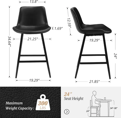 Miniatura 2 de Cozyman Taburete de bar de 24 pulgadas, taburetes de bar modernos con altura de mostrador con respaldo y reposapiés para el hogar, cocina, isla