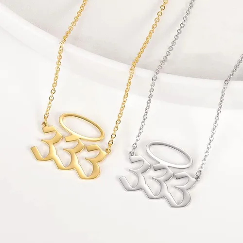 Miniatura 4 de Aprila Collar para mujer, chapado en oro de 14 quilates, collar con colgante de acero inoxidable minimalista número 111-999 para mujeres y niñas