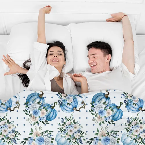 Miniatura 7 de JarThenaAMCS Manta mullida de otoño con flores azules, de calabaza, manta de franela suave y acogedora para otoño, Acción de Gracias, hogar, cama