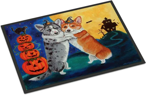 Caroline's Treasures 7413MAT Corgi - Felpudo de Halloween Scare de 18 x 27 pulgadas, tapete para puerta delantera, interior y exterior, para