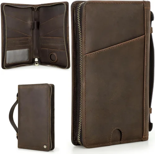 Funda de cuero de grano superior para pasaporte de viaje para hombre y mujer, hecha a mano para 4 pasaportes y múltiples tarjetas, bloqueo RFID,