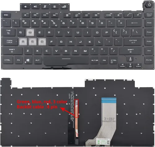 Teclado de repuesto compatible con Asus G512 G531GD G531GT G531GU G531GV G531GW G532 GL531 G15 6037B0203201 (la luz de fondo es de ocho puntadas)