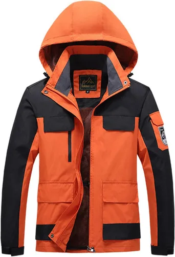 Chaqueta de esquí impermeable para hombre, ligera y cálida, con cortavientos con capucha para protección contra el viento y la lluvia al aire libre