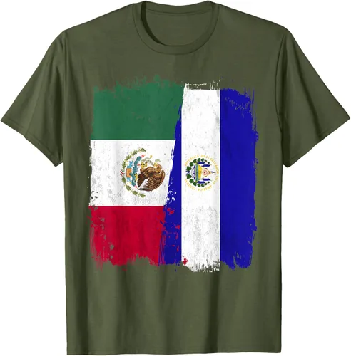 Miniatura 49 de Camiseta con la bandera mexicana de El Salvador con la mitad de la bandera mexicana de El Salvador