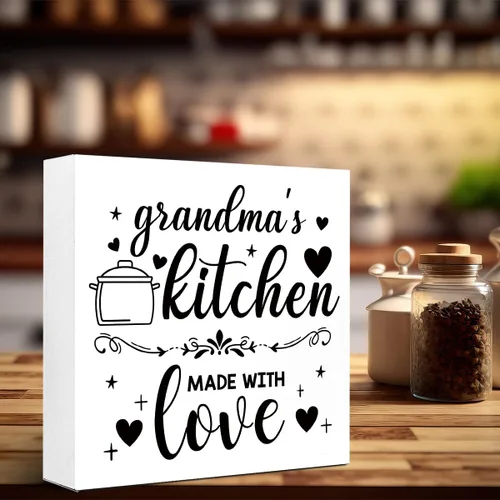 Miniatura 6 de LVQHI Letreros divertidos de madera para cocina, diseño de Kithcen de la abuela hecho con amor, caja de madera para estante de cocina, decoración