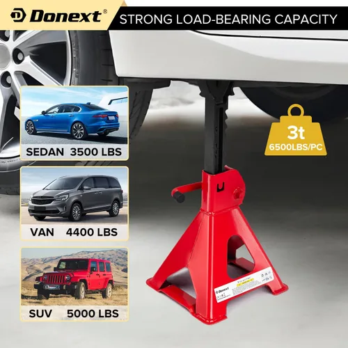 Miniatura 5 de Jack Stands 3 toneladas (6,500 lb) de acero de capacidad, 1 par de soportes de elevación rojos ajustables