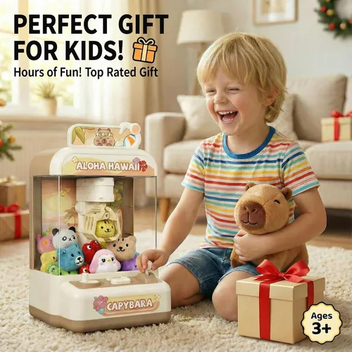 Miniatura 5 de Capybara - Mini máquina de garras para niños, portátil, funciona con pilas, con 10 juguetes de peluche y 10 cápsulas, modo silencioso, juego