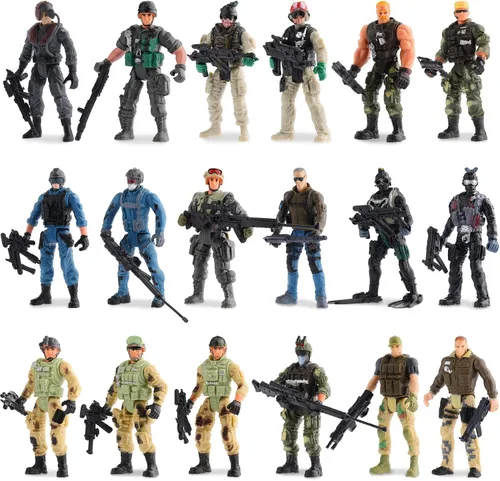 18 piezas de figuras de acción de soldados del ejército de fuerzas especiales de combate movibles, soldados de juguete de plástico, sets de juego de