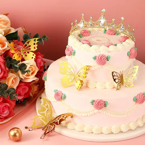 Miniatura 3 de 113 accesorios para ramo de flores, incluyen diadema de 5.5 x 2 pulgadas, corona elegante de princesa para mujer, alfileres de ramo y mariposas 3D