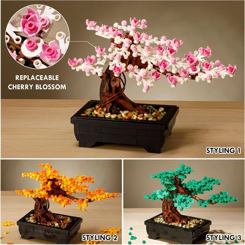 Miniatura 2 de Juegos de construcción de árboles de cerezo, juegos de árboles bonsái Le-go para adultos, colección botánica 3 en 1, planta de bricolaje, regalo