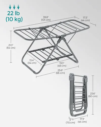 Miniatura 5 de SONGMICS Escurridor de ropa pequeño, plegable de 2 niveles, ahorro de espacio, para ropa pequeña, toallas, baño, balcón, 17.3 x 39.8 x 19.7 Blanco