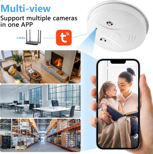 Miniatura 3 de Cámara oculta WiFi detector de humo HD 1080P inalámbrica pequeña niñera cam para cámaras de seguridad de vigilancia casera interior/exterior