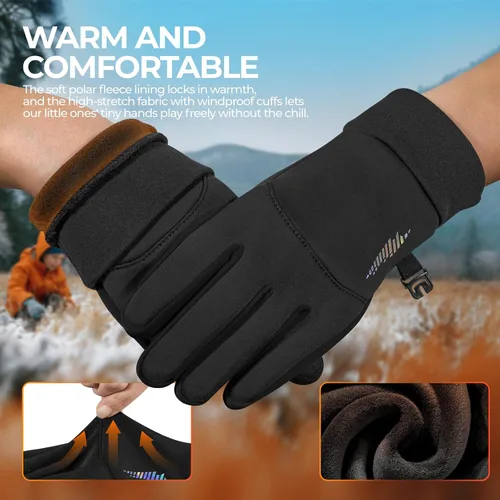 Miniatura 4 de rivmount Guantes de invierno cálidos para niños, pantalla táctil, impermeables, ciclismo, correr, esquí, al aire libre, clima frío para niños y niñas