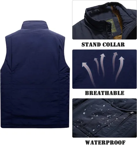 Miniatura 3 de Msmsse Chaleco acolchado de invierno para hombre, chaleco acolchado con cuello alto, chaleco acolchado cálido