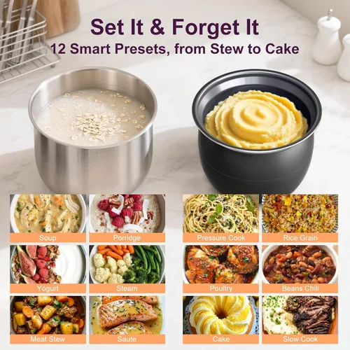 Miniatura 3 de Fullwill Olla de presión eléctrica de doble olla 6+5QT (2025 Actualizado), multi-olla de 12 en 1 para cocinar a presión, sopa, yogur, guiso, arroz