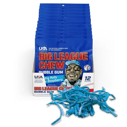 Big League Chew Big Rally Blue - Goma de mascar de frambuesa azul intenso | Perfecto para juegos de béisbol, equipos, concesiones, fiestas y más |