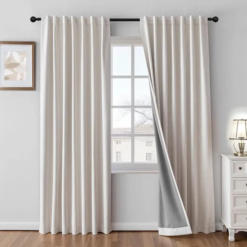 Miniatura 10 de Cortinas 100% opacas de lino sintético, 90 pulgadas de largo, 2 paneles para dormitorio o sala de estar, térmicas y atenuantes, con lengüetas